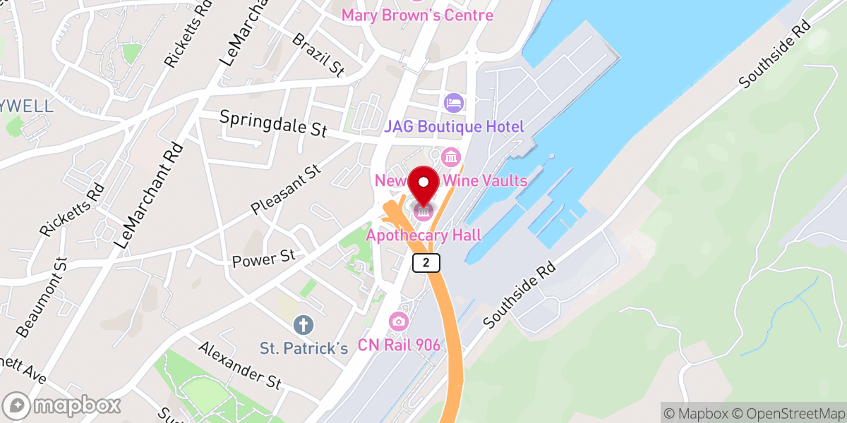 Map showing location of Newfoundland & Labrador Pharmacy Museum