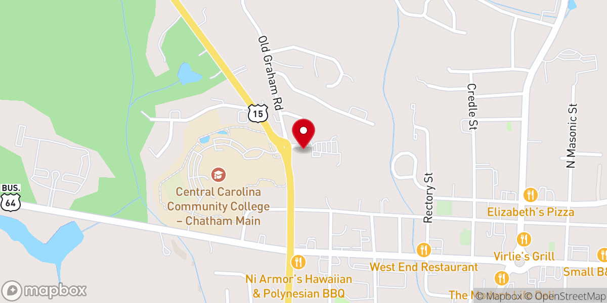 Map showing location of CORA Food Pantry - Pittsboro (Chatham Outreach Alliance)