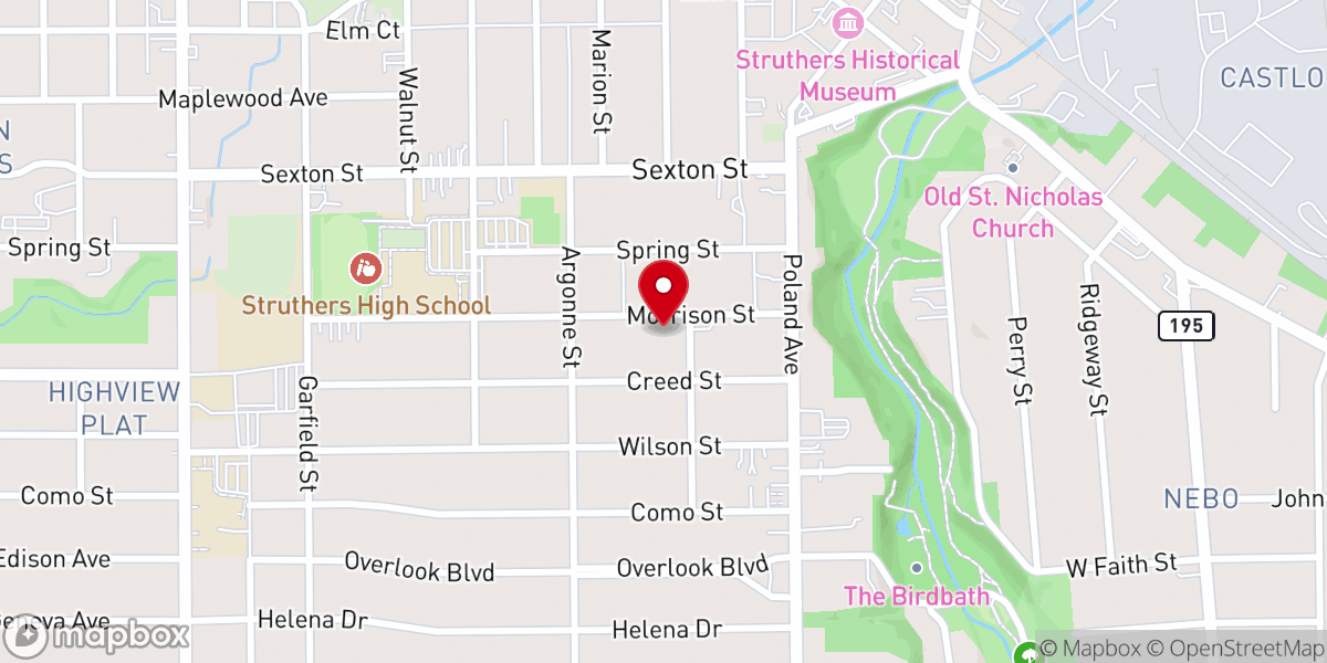 Map showing location of First Baptist Church of Struthers