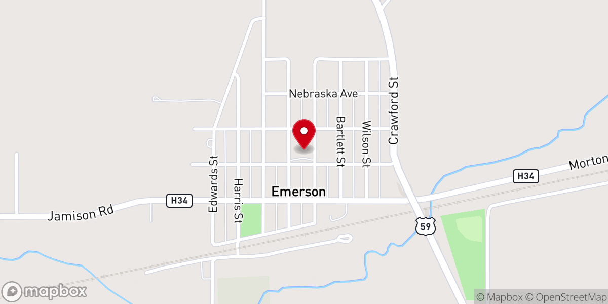 Map showing location of Emerson First Baptist Church