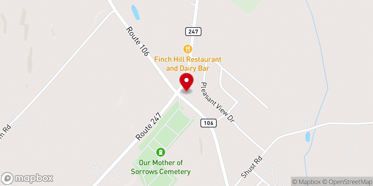 Map showing location of Finch Hill Baptist Church