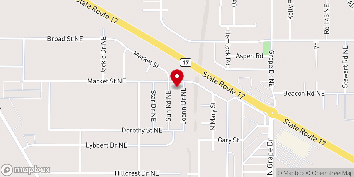 Map showing location of Moses Lake Baptist Church