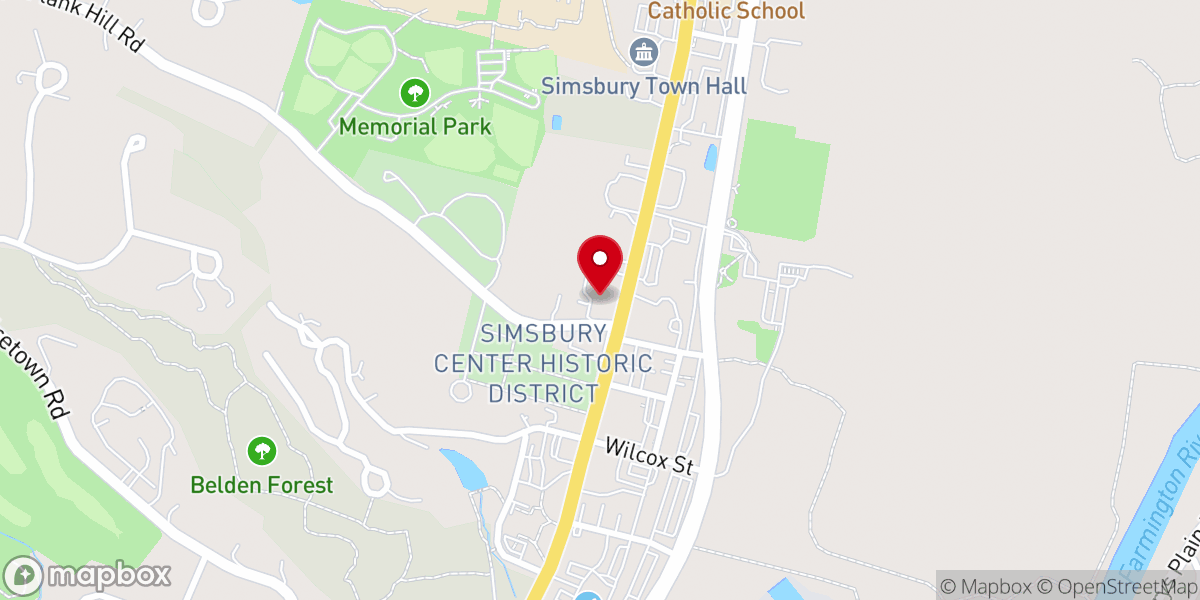 Map showing location of Simsbury United Methodist Church
