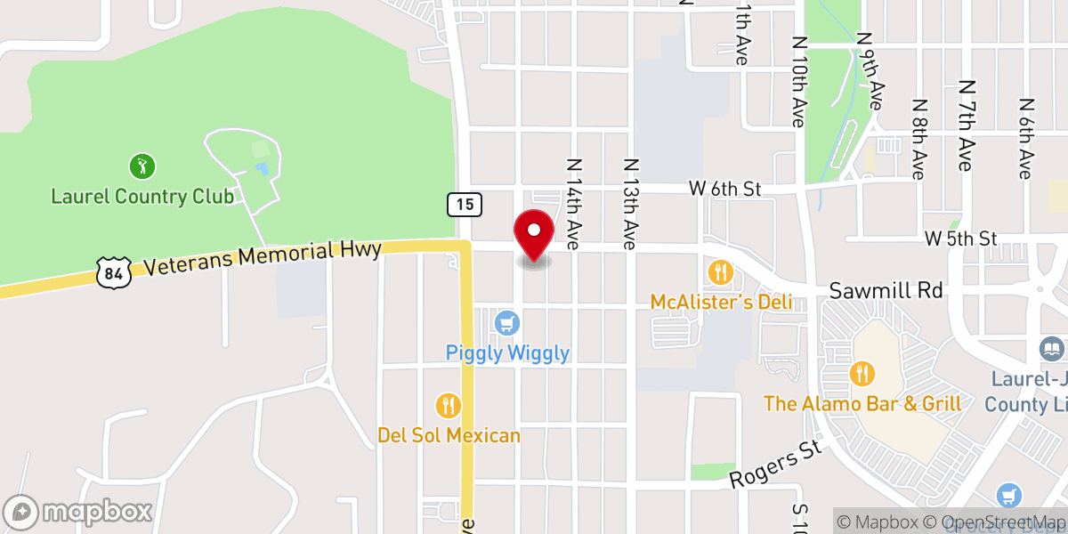 Map showing location of West Laurel Baptist Church