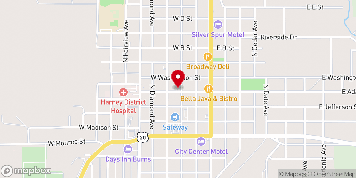 Map showing location of Burns Seventh-day Adventist Church