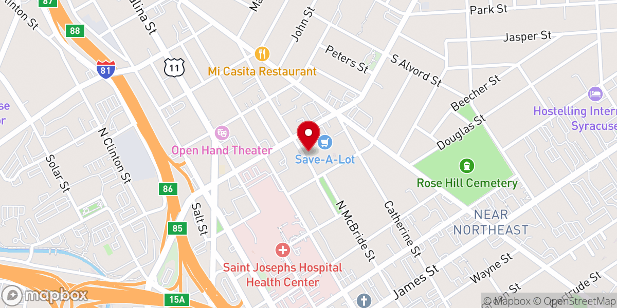 Map showing location of Vineyard Church - Syracuse