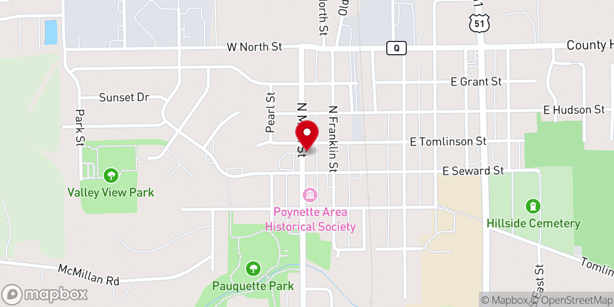 Map showing location of Poynette Presbyterian Church