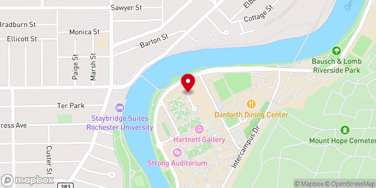 Map showing location of Catholic Newman Community at the University of Rochester