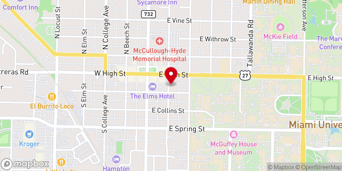 Map showing location of Catholic Newman Center at Miami University