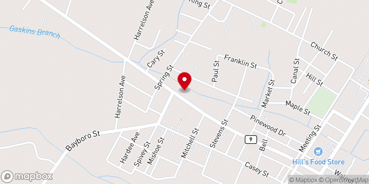 Map showing location of Loris First Baptist Church