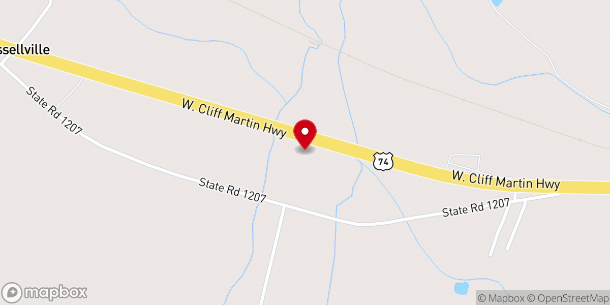 Map showing location of Hopewell Baptist Church of Wadesboro