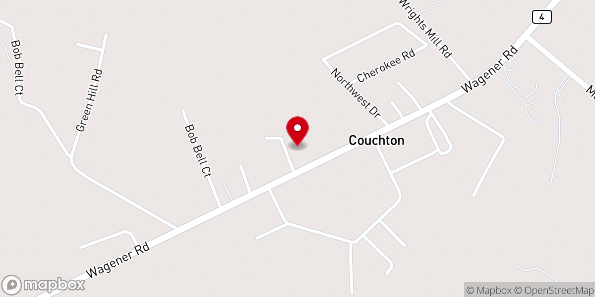 Map showing location of Couchton Baptist Church