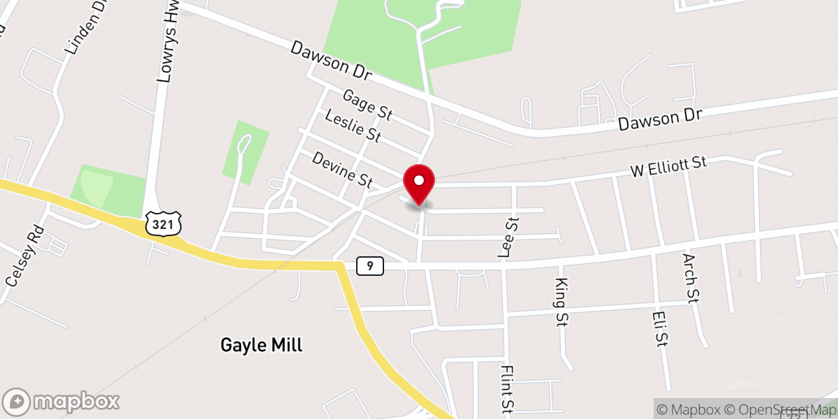 Map showing location of Westside Baptist Church