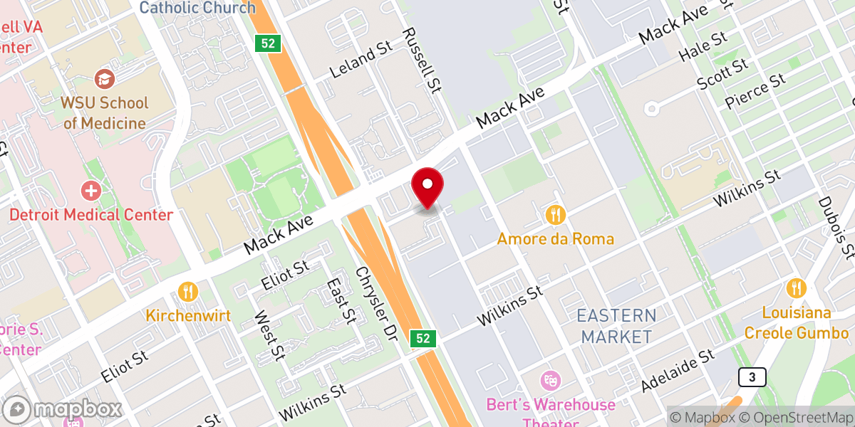 Map showing location of Sacred Heart Catholic Church Detroit mi