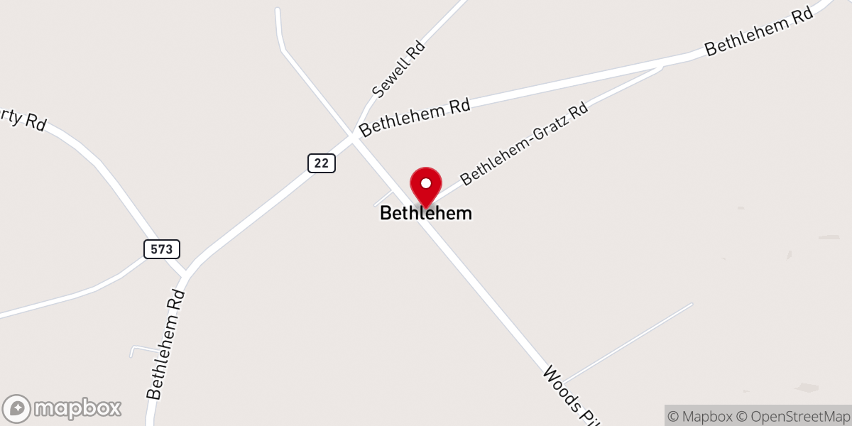 Map showing location of Bethlehem