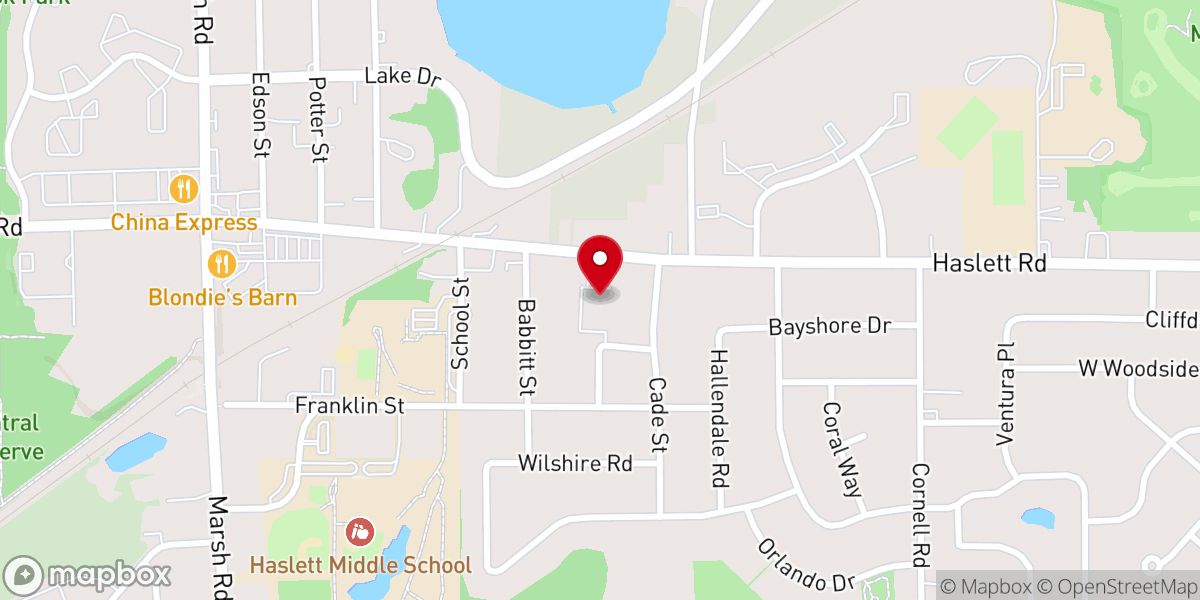 Map showing location of Haslett Community Church - Food Distribution Center