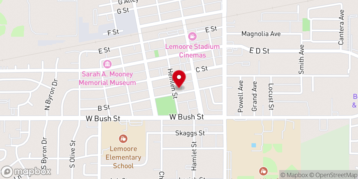 Map showing location of Lemoore Presbyterian Church