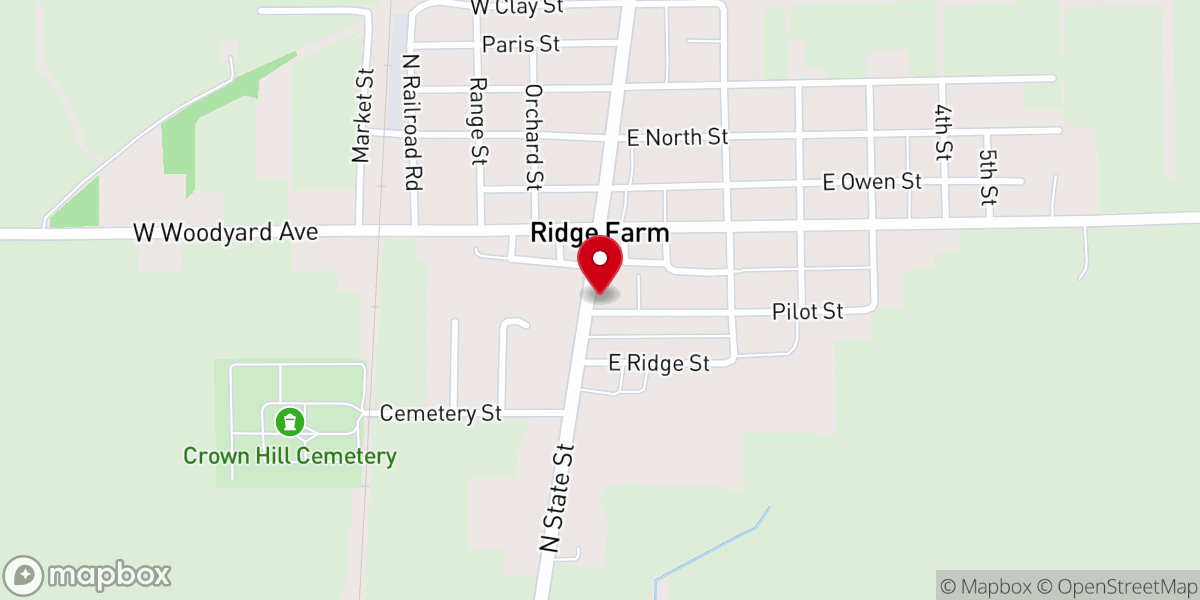Map showing location of Ridge Farm United Methodist Church