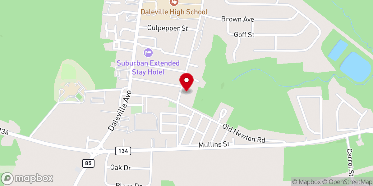 Map showing location of Daleville Baptist Church