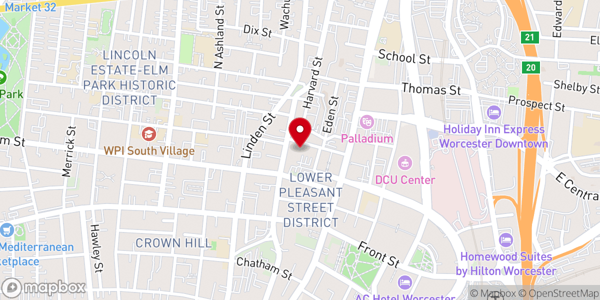 Map showing location of First Friday Club of Worcester Inc
