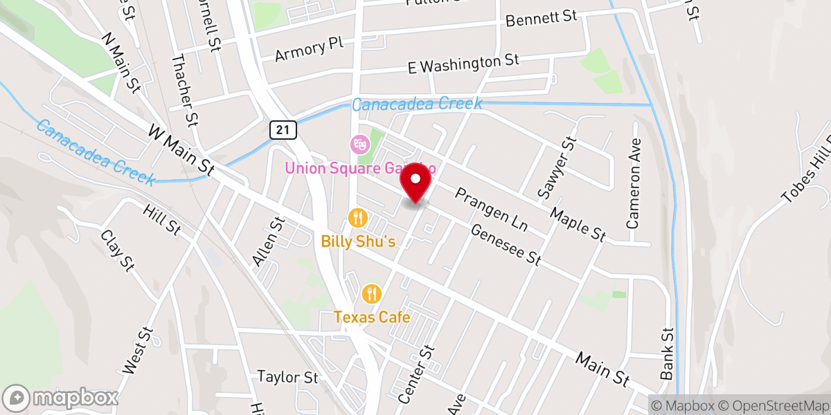 Map showing location of First Baptist Church of Hornell