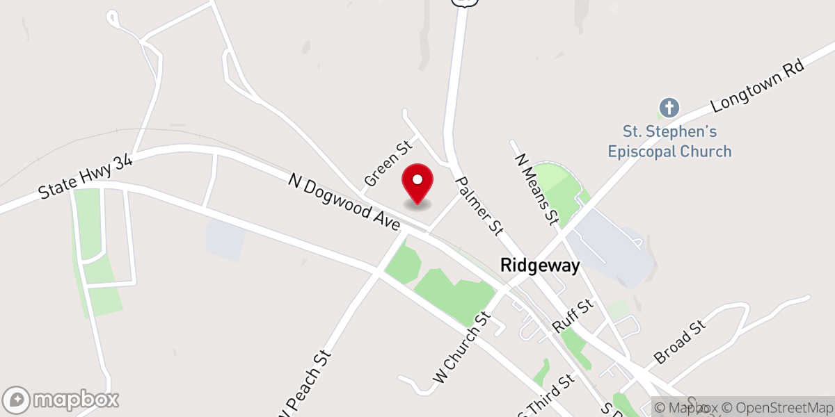 Map showing location of First Baptist Church, Ridgeway