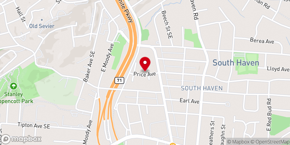 Map showing location of Hillcrest United Methodist Church