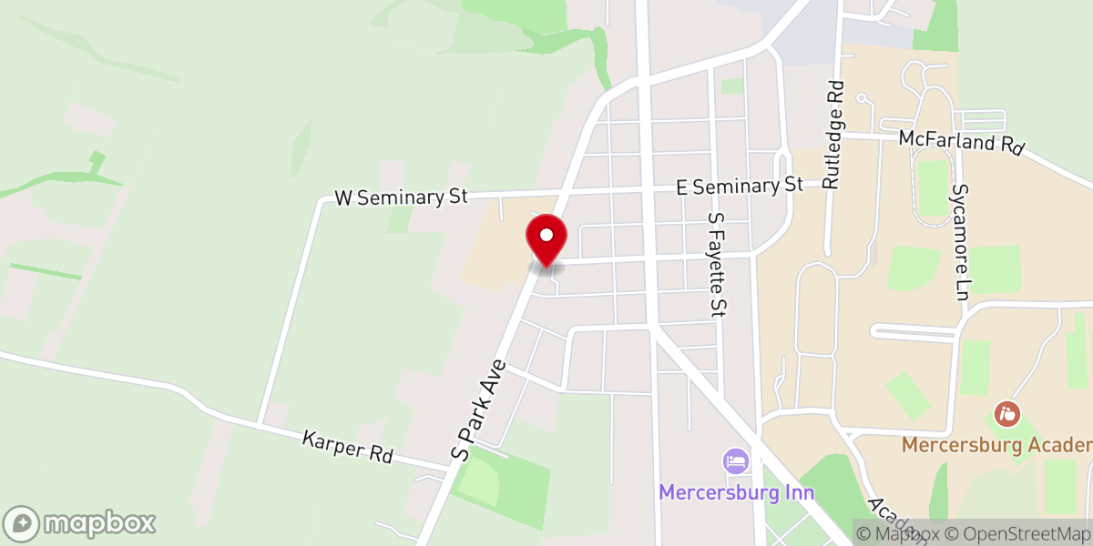 Map showing location of Mercersburg First Church-God