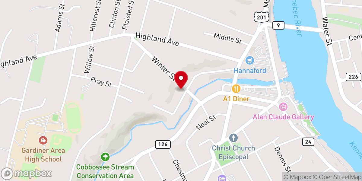 Map showing location of Winter Street Baptist Church