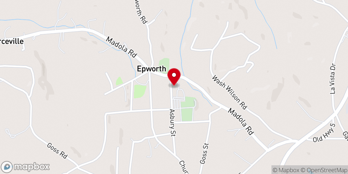 Map showing location of First Baptist Church of Epworth