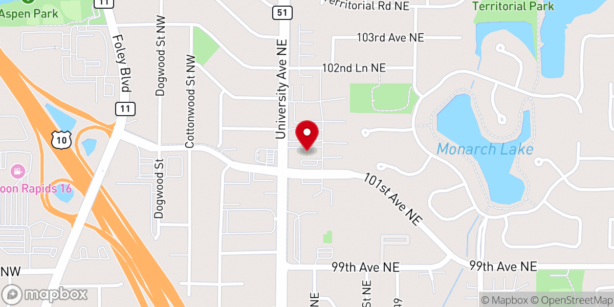 Map showing location of King Of Glory Lutheran Church (LCMS) Blaine, MN 55434