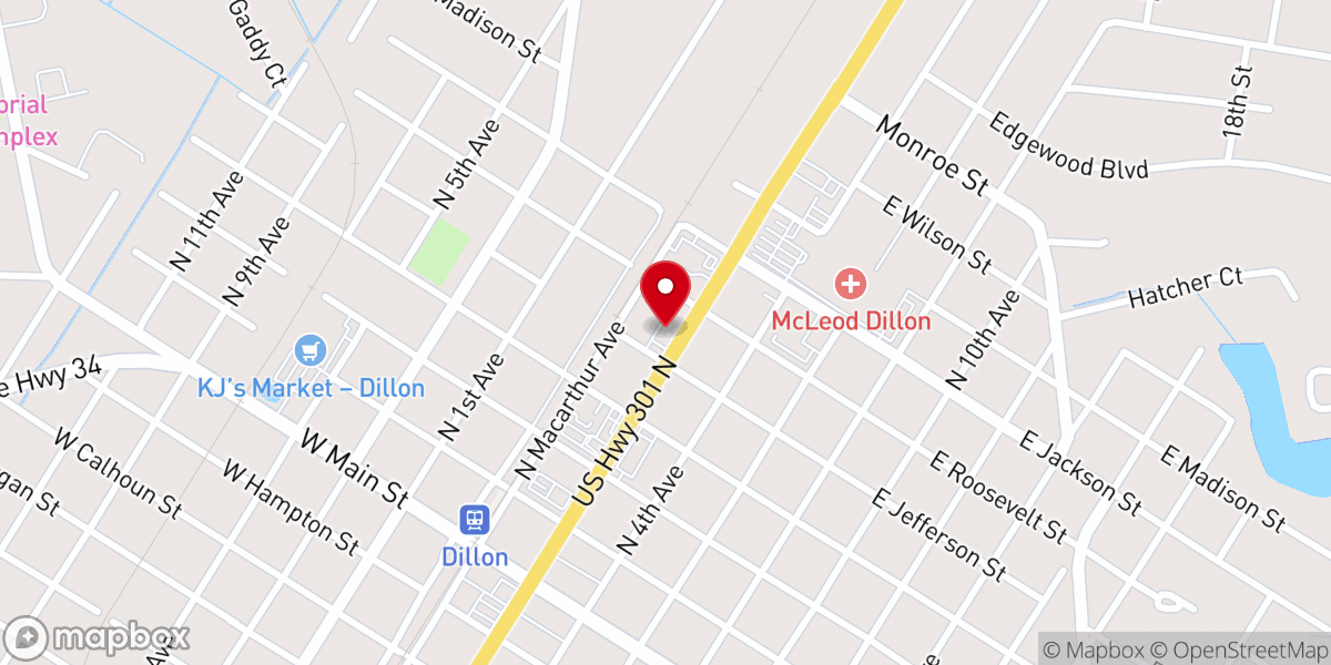 Map showing location of Dillon Pentecostal Holiness