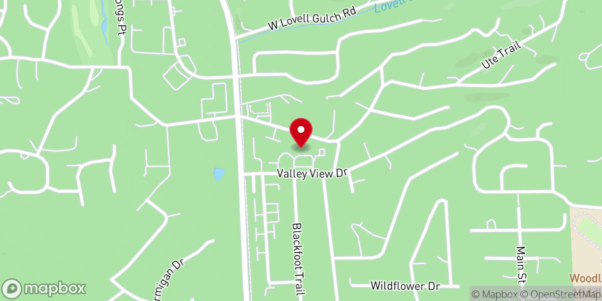 Map showing location of Woodland Park Community Church