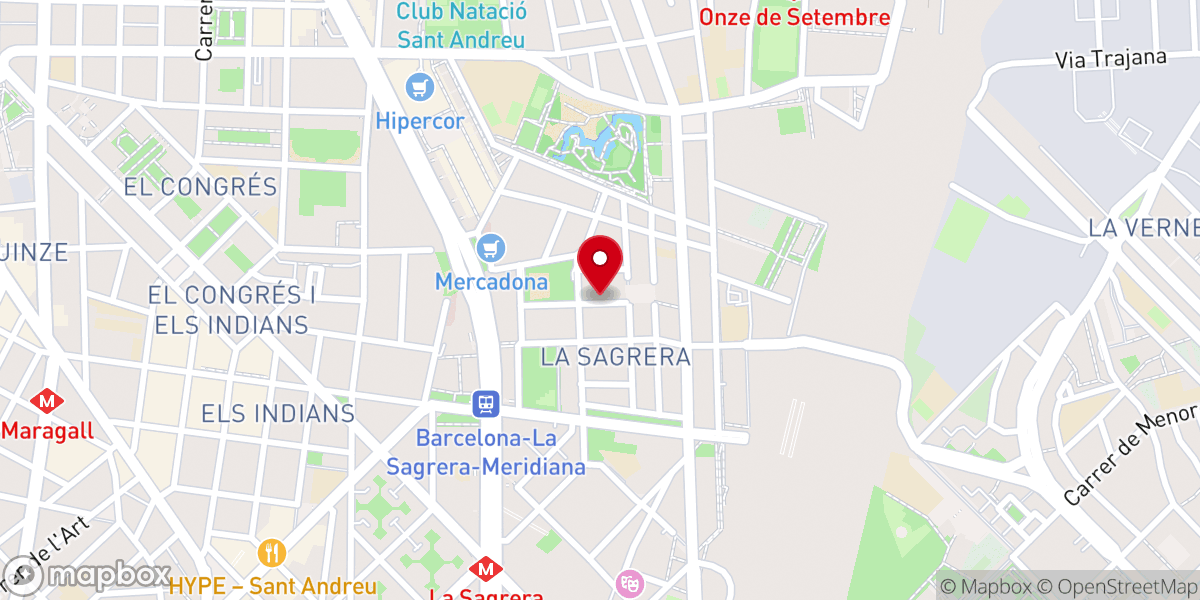 Map showing location of Iglesia Pentecostal Unida en Barcelona