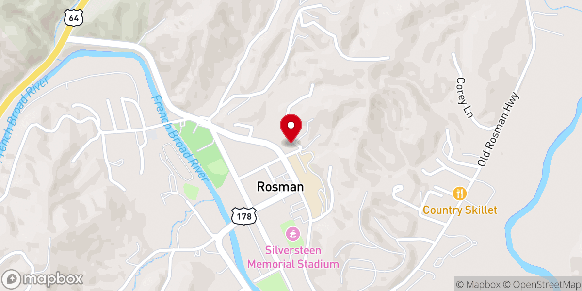 Map showing location of Rosman United Methodist Church