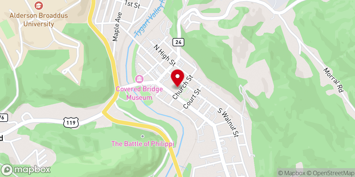 Map showing location of Philippi Baptist Church