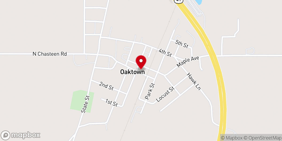Map showing location of Oaktown Town Hall