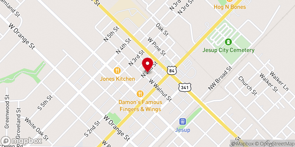 Map showing location of New Hope Free Will Baptist Church