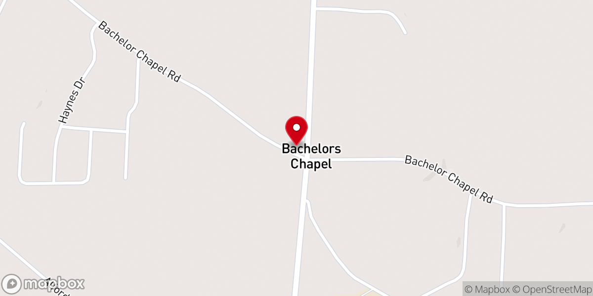 Map showing location of Bachelors Chapel Baptist Church