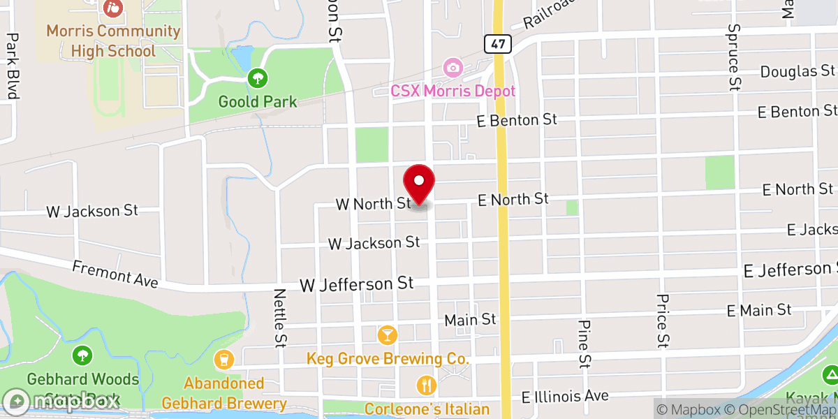 Map showing location of Life Church Morris