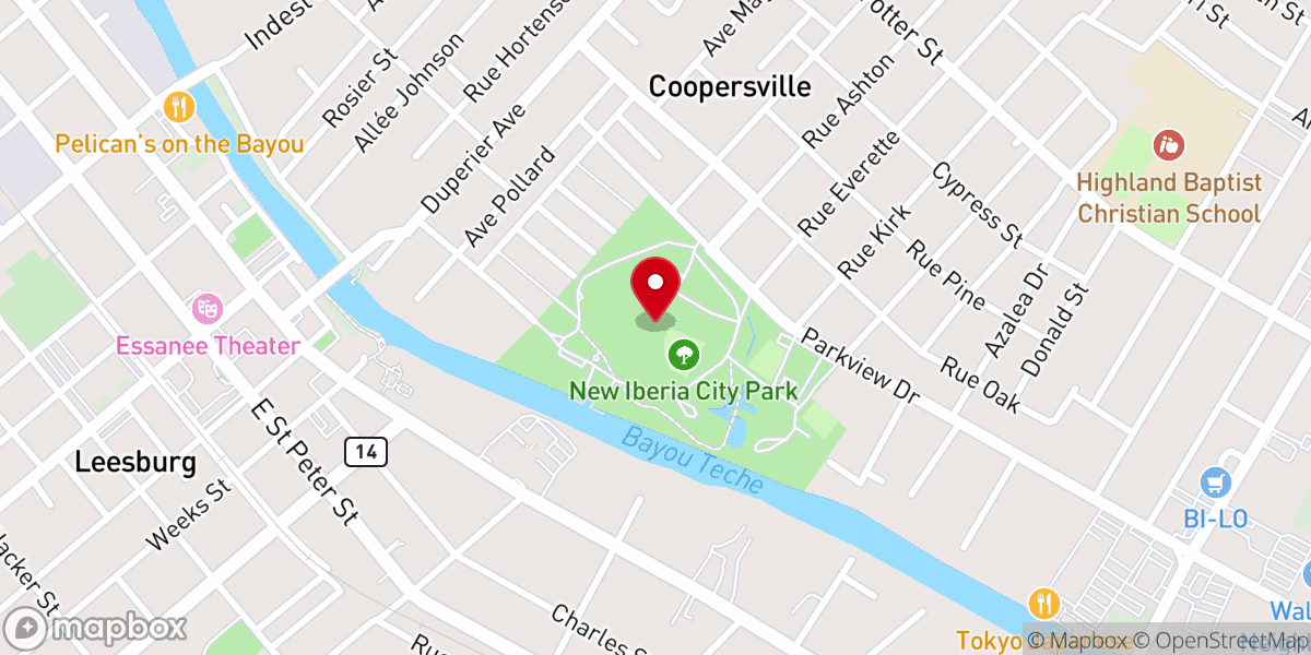 Map showing location of New Iberia City Park