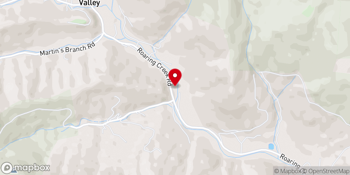 Map showing location of Roaring Creek Freewill Baptist