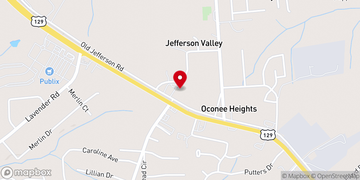 Map showing location of Oconee Heights Baptist Church