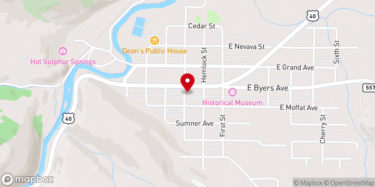 Map showing location of Calvary Church - Hot Sulphur Springs