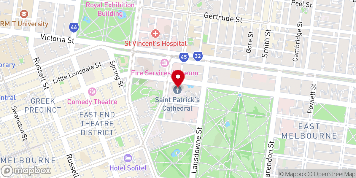 Map showing location of St. Patrick's Cathedral