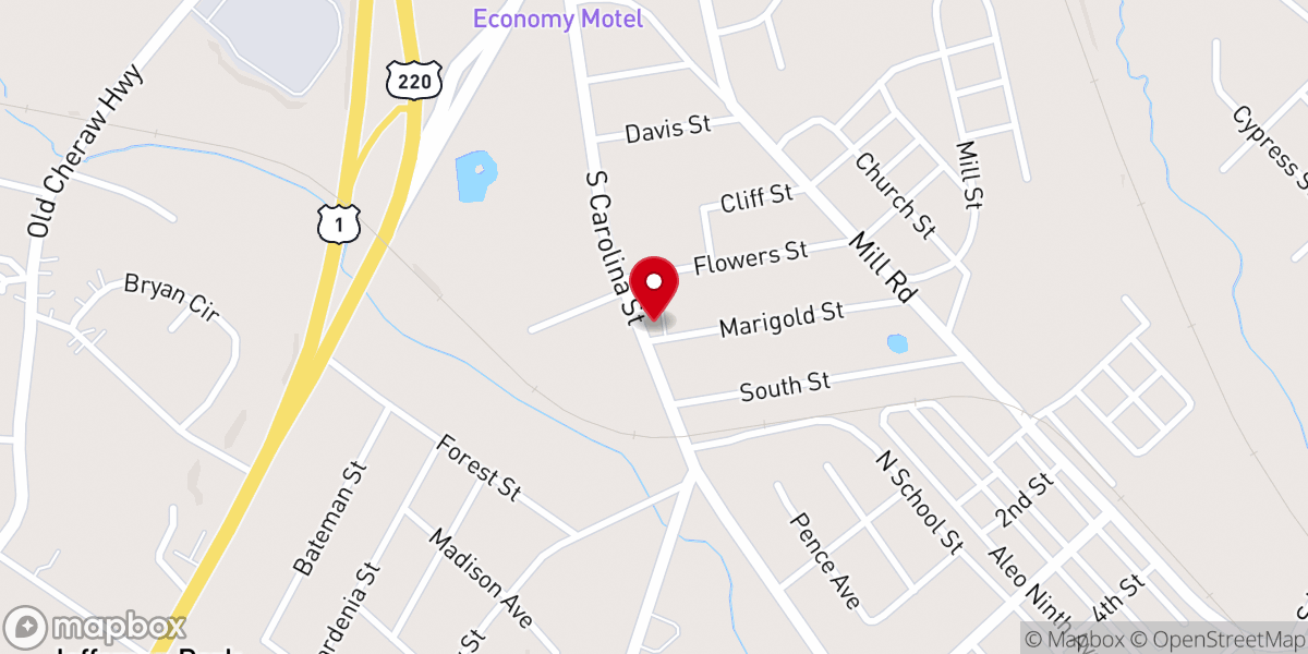 Map showing location of East Rockingham Free Will Baptist