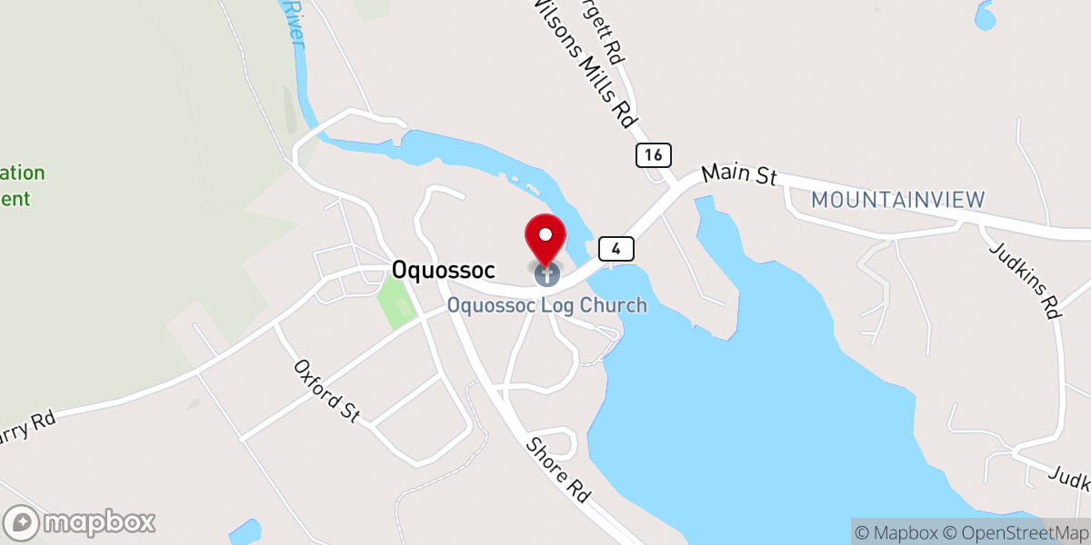 Map showing location of Oquossoc Log Church