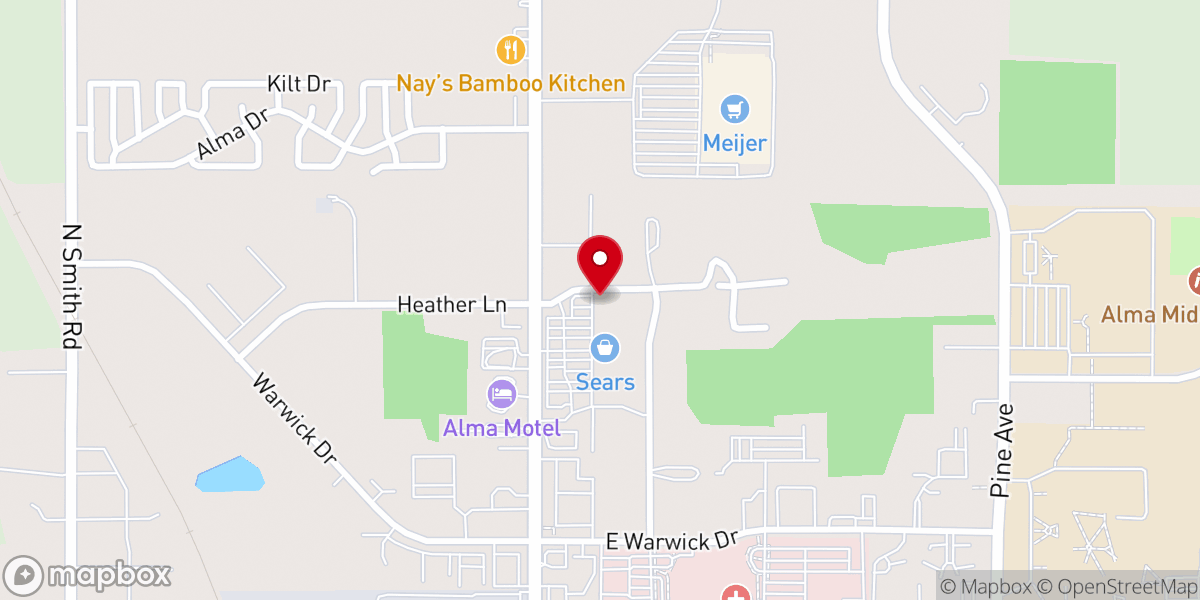 Map showing location of Community Church: Alma Campus