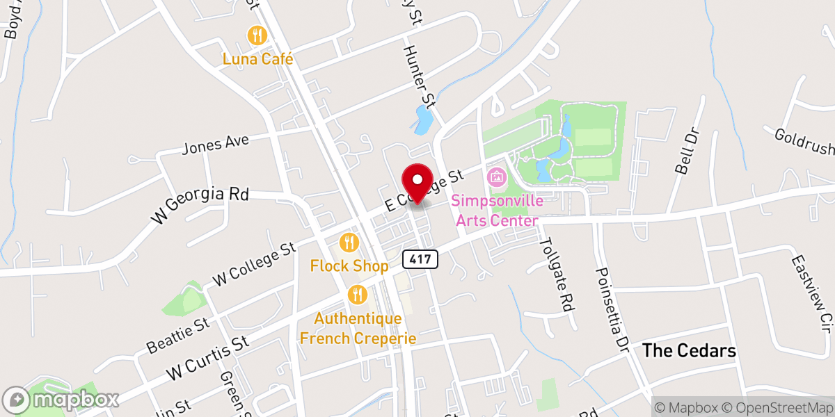 Map showing location of Upstate Church Simpsonville