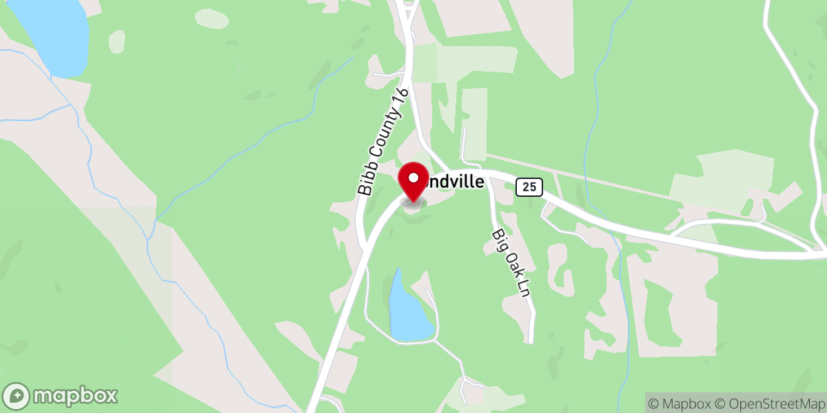 Map showing location of Pondville Baptist Church